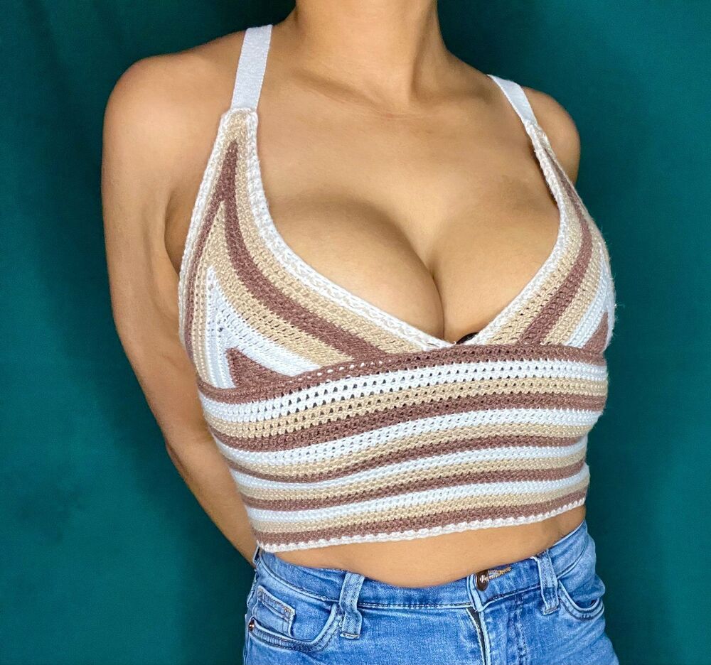 Hand Knit Brown Striped Halter Top